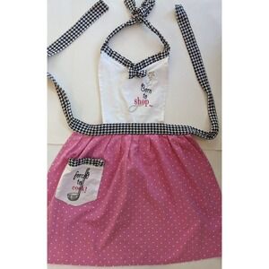 Apron Womens  "Born to Shop Forced to Cook" Pink White Black Polka Dots
